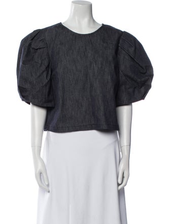 Carolina Herrera Scoop Neck Short Sleeve Crop Top