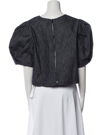 Carolina Herrera Scoop Neck Short Sleeve Crop Top
