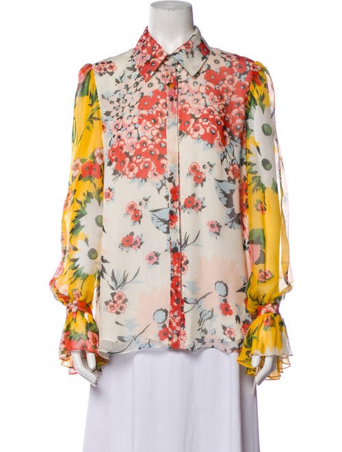 Carolina Herrera Silk Floral Print Button-Up Top