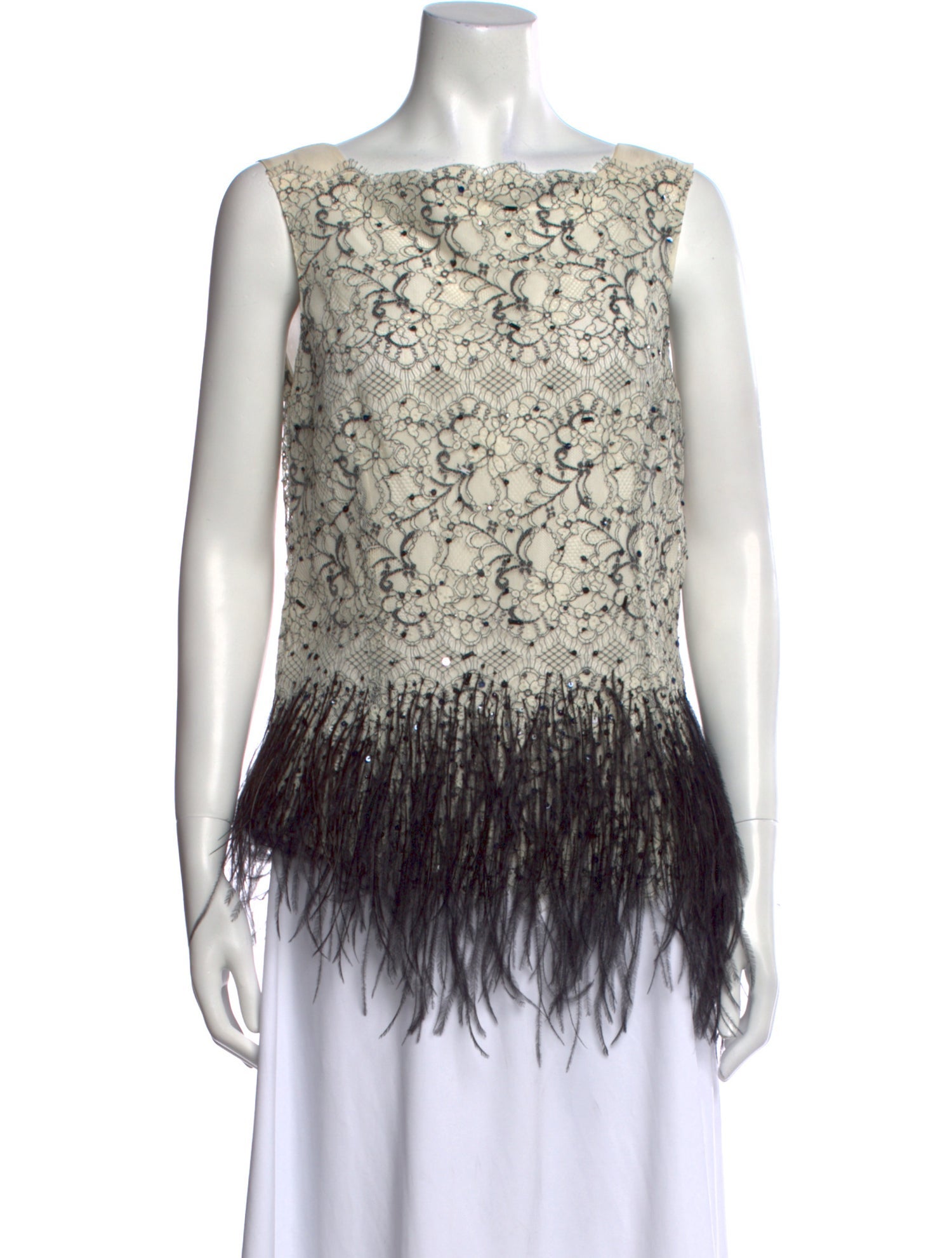 Carolina Herrera Lace Pattern Bateau Neckline Top