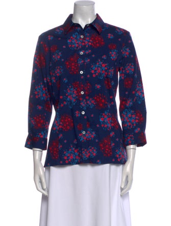 Carolina Herrera Floral Print Three-Quarter Sleeve Button-Up Top