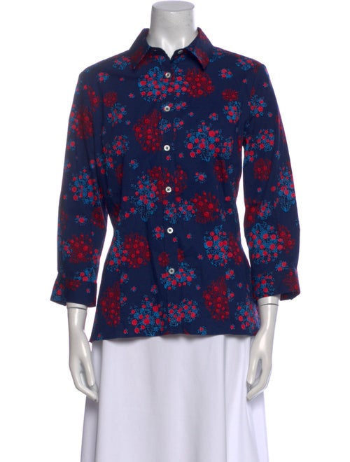 Carolina Herrera Floral Print Three-Quarter Sleeve Button-Up Top