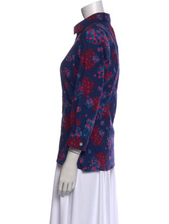 Carolina Herrera Floral Print Three-Quarter Sleeve Button-Up Top