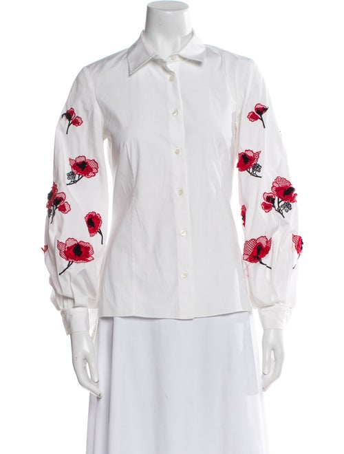 Carolina Herrera Floral Print Three-Quarter Sleeve Button-Up Top