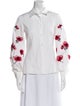 Carolina Herrera Floral Print Three-Quarter Sleeve Button-Up Top
