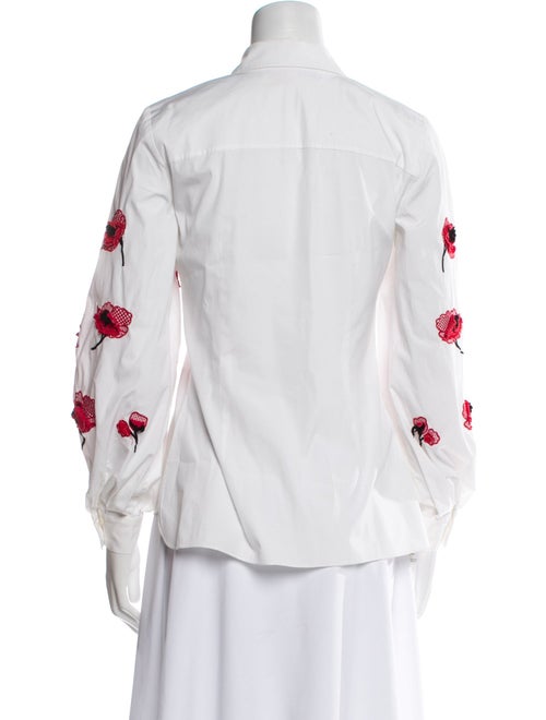 Carolina Herrera Floral Print Three-Quarter Sleeve Button-Up Top