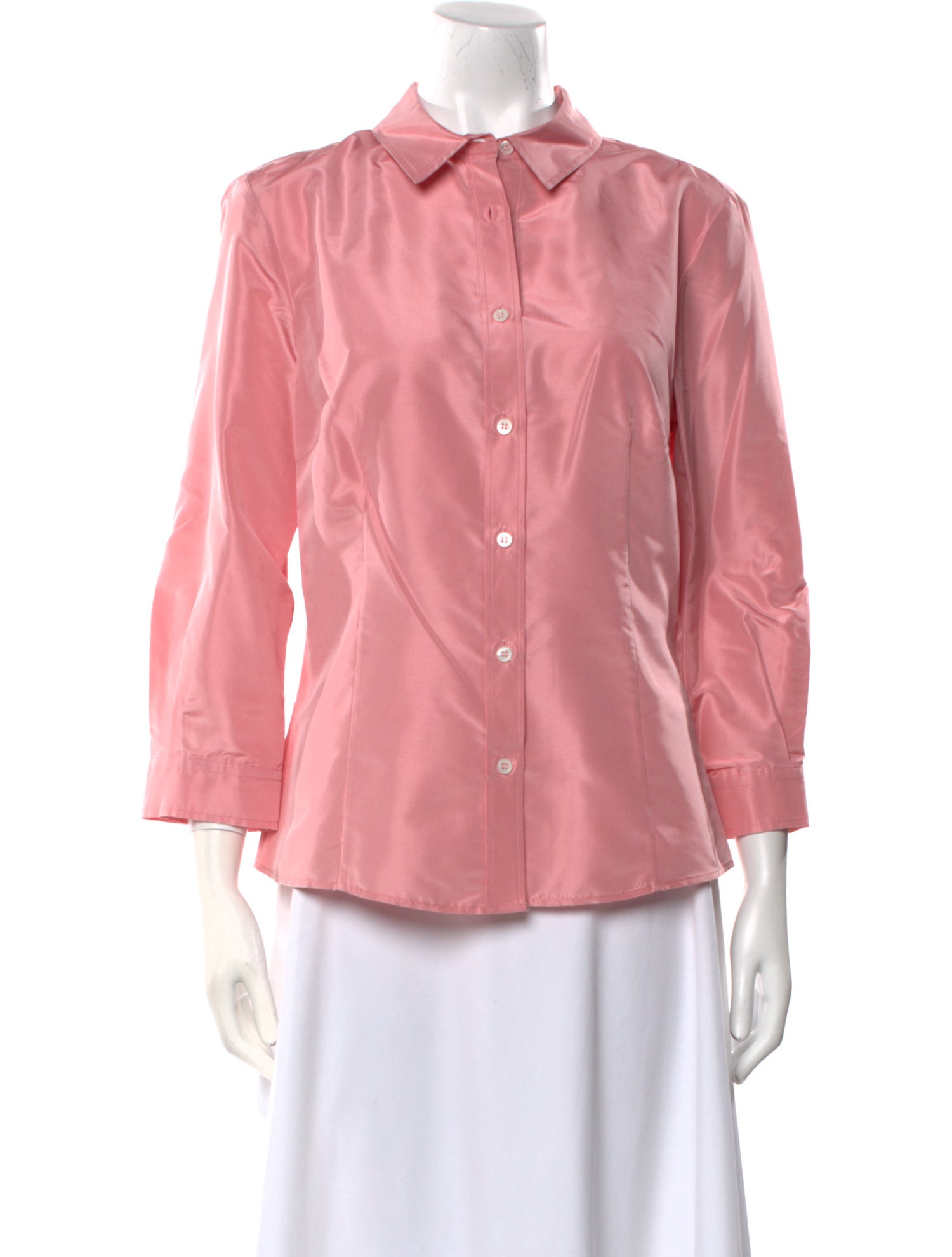 Carolina Herrera Silk Three-Quarter Sleeve Button-Up Top
