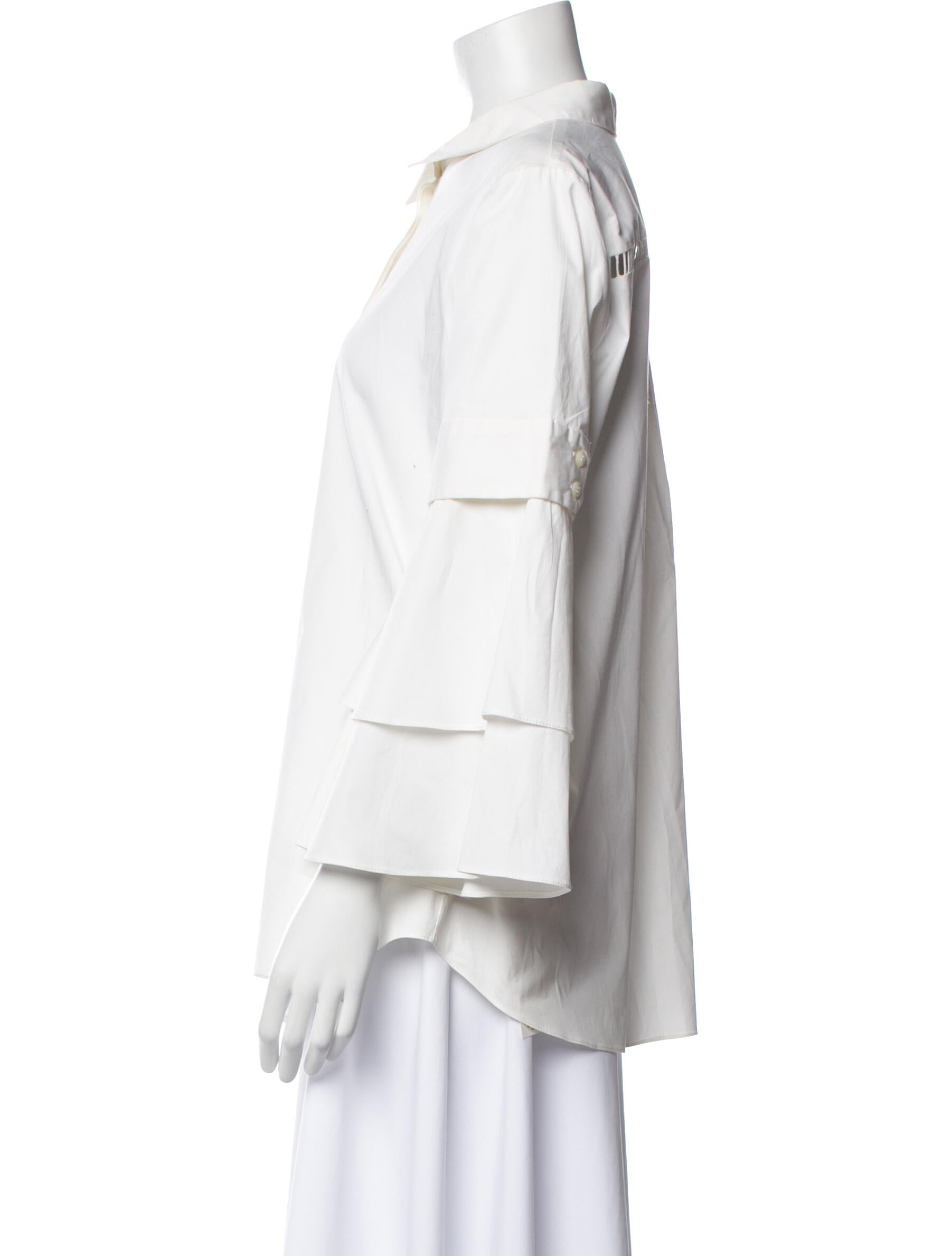 Carolina Herrera Three-Quarter Sleeve Button-Up Top