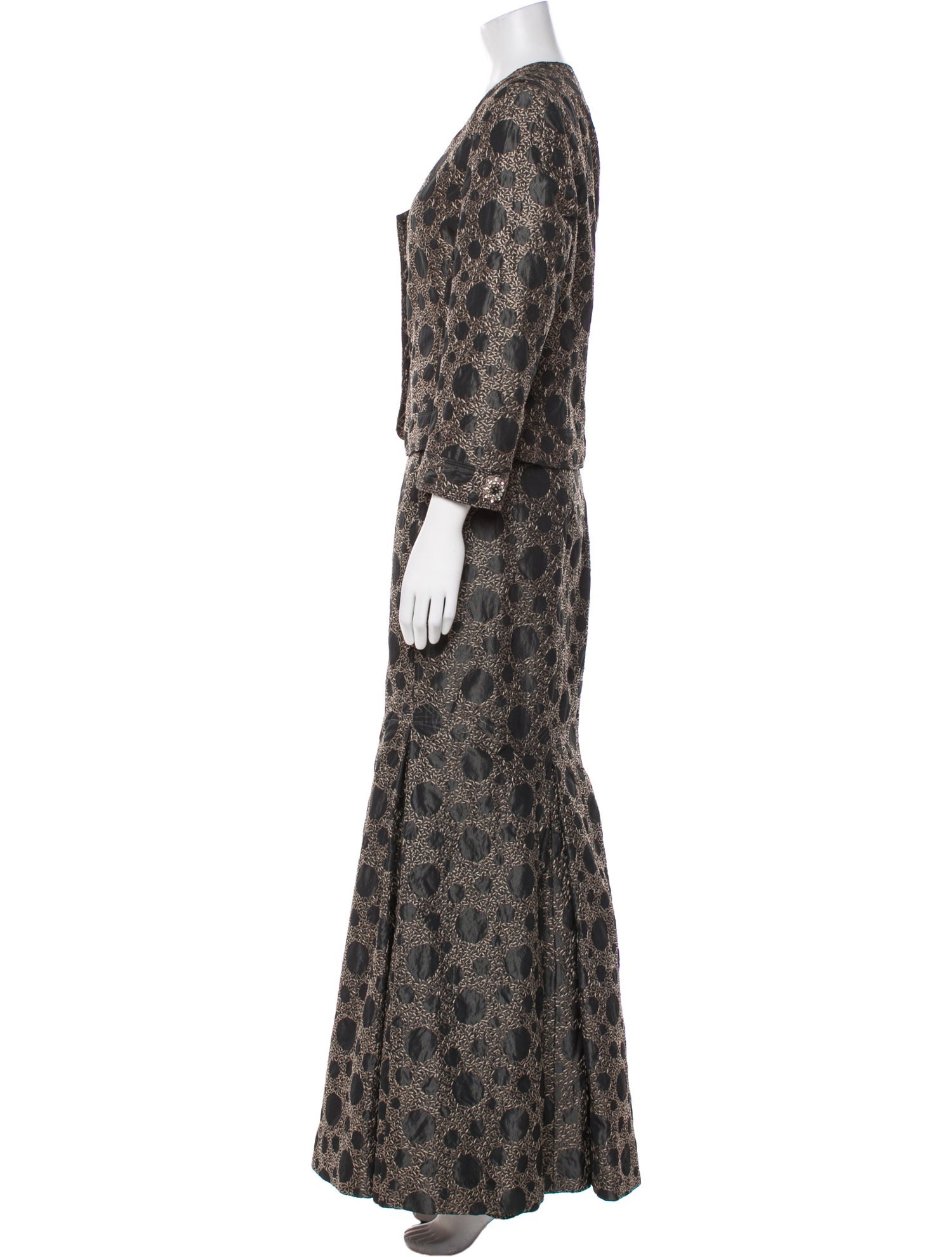 Carolina Herrera Polka Dot Print Pleated Accents Skirt Set