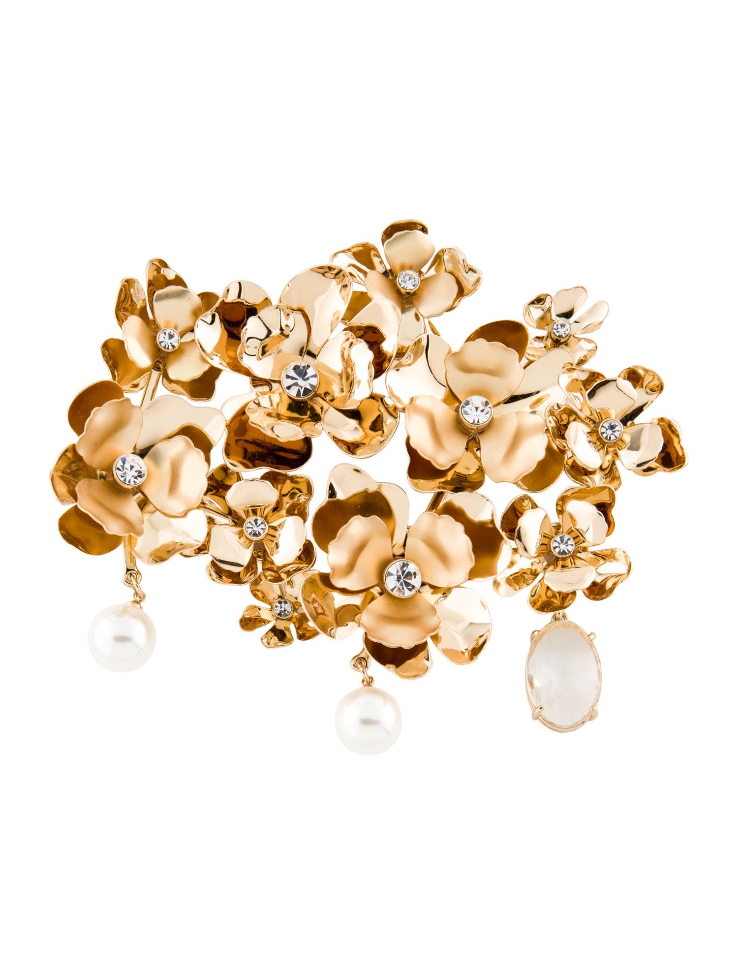 Carolina Herrera Crystal & Faux Pearl Pin Brooch