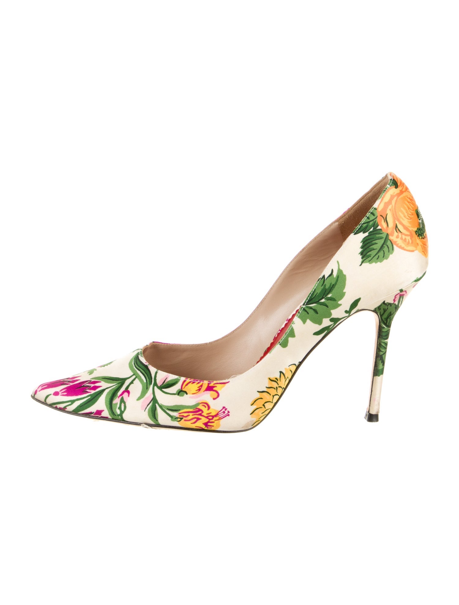 Carolina Herrera Satin Floral Print Slingback Pumps