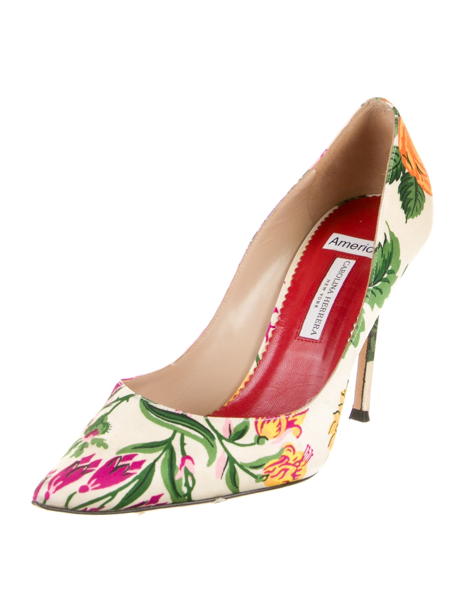 Carolina Herrera Satin Floral Print Slingback Pumps