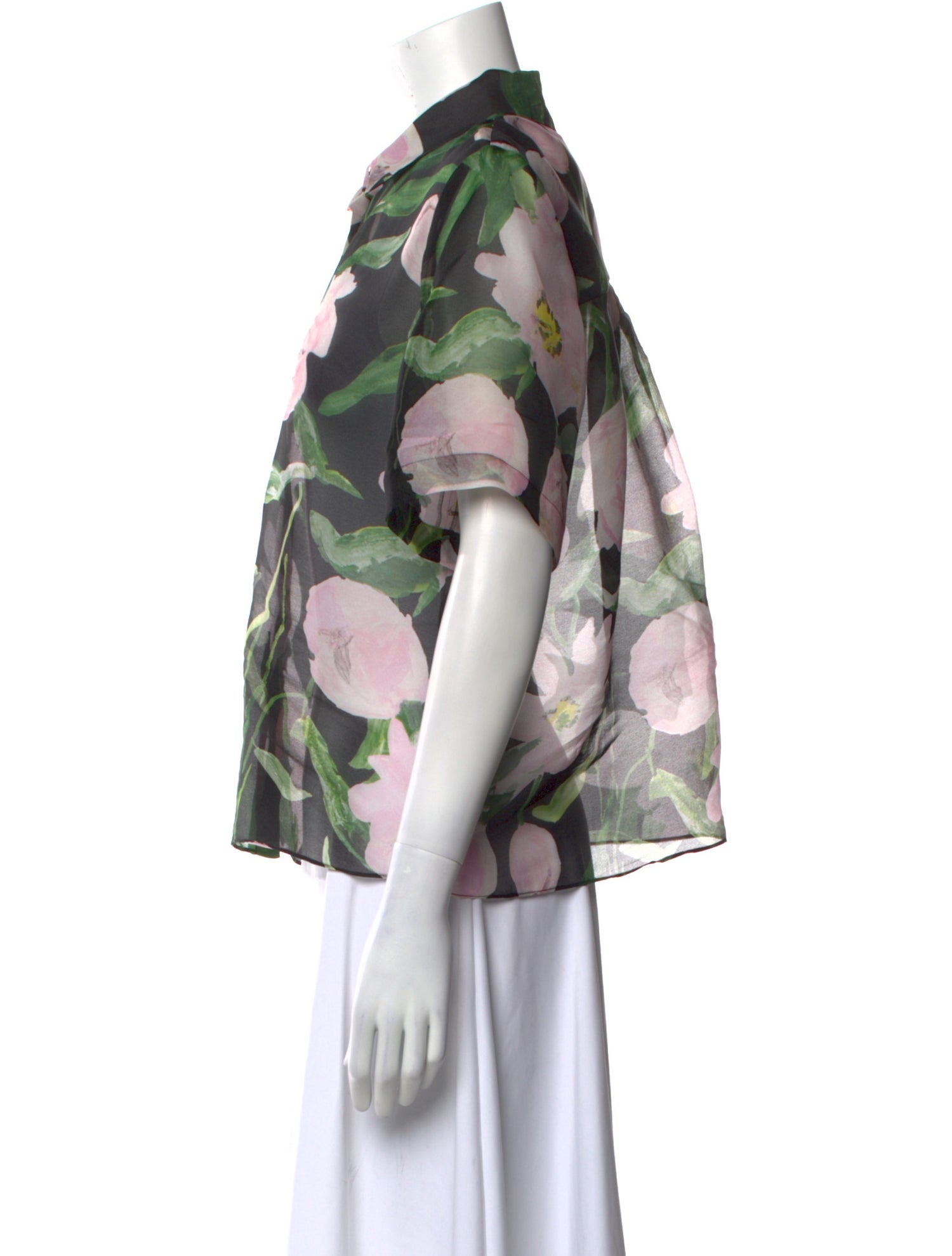 Carolina Herrera Silk Floral Print Button-Up Top