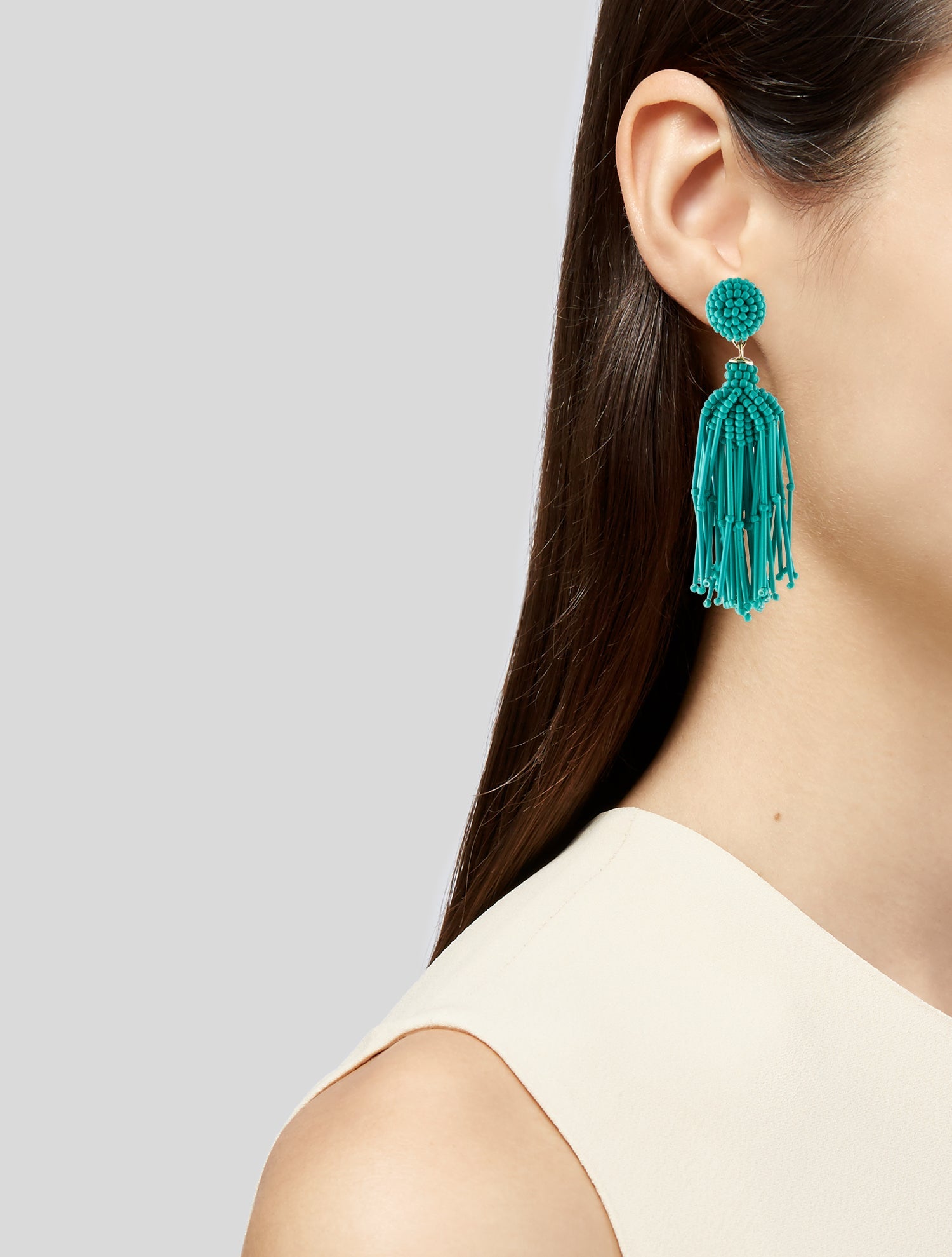 Carolina Herrera Glass Beaded Tassel Drop Earrings