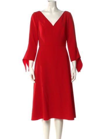 Pre-owned Carolina Herrera V-neck Midi Length Dress In Red