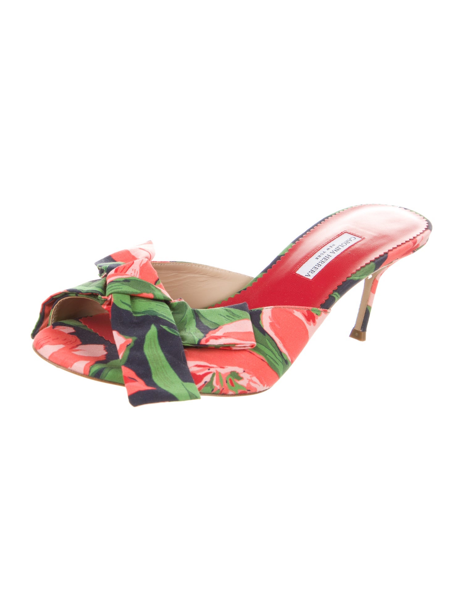 Carolina Herrera Printed Bow Accents Slides