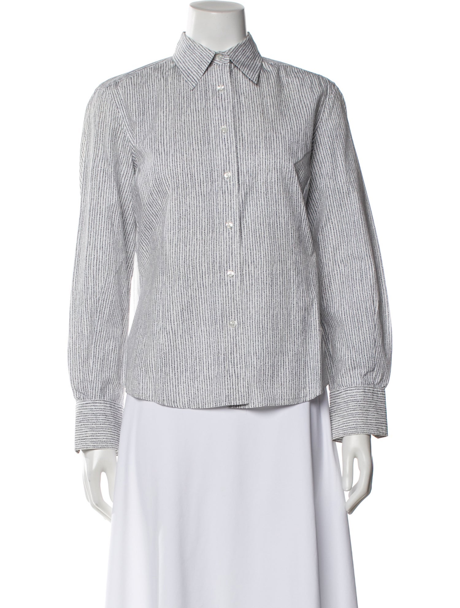 CH Carolina Herrera Striped Long Sleeve Button-Up Top