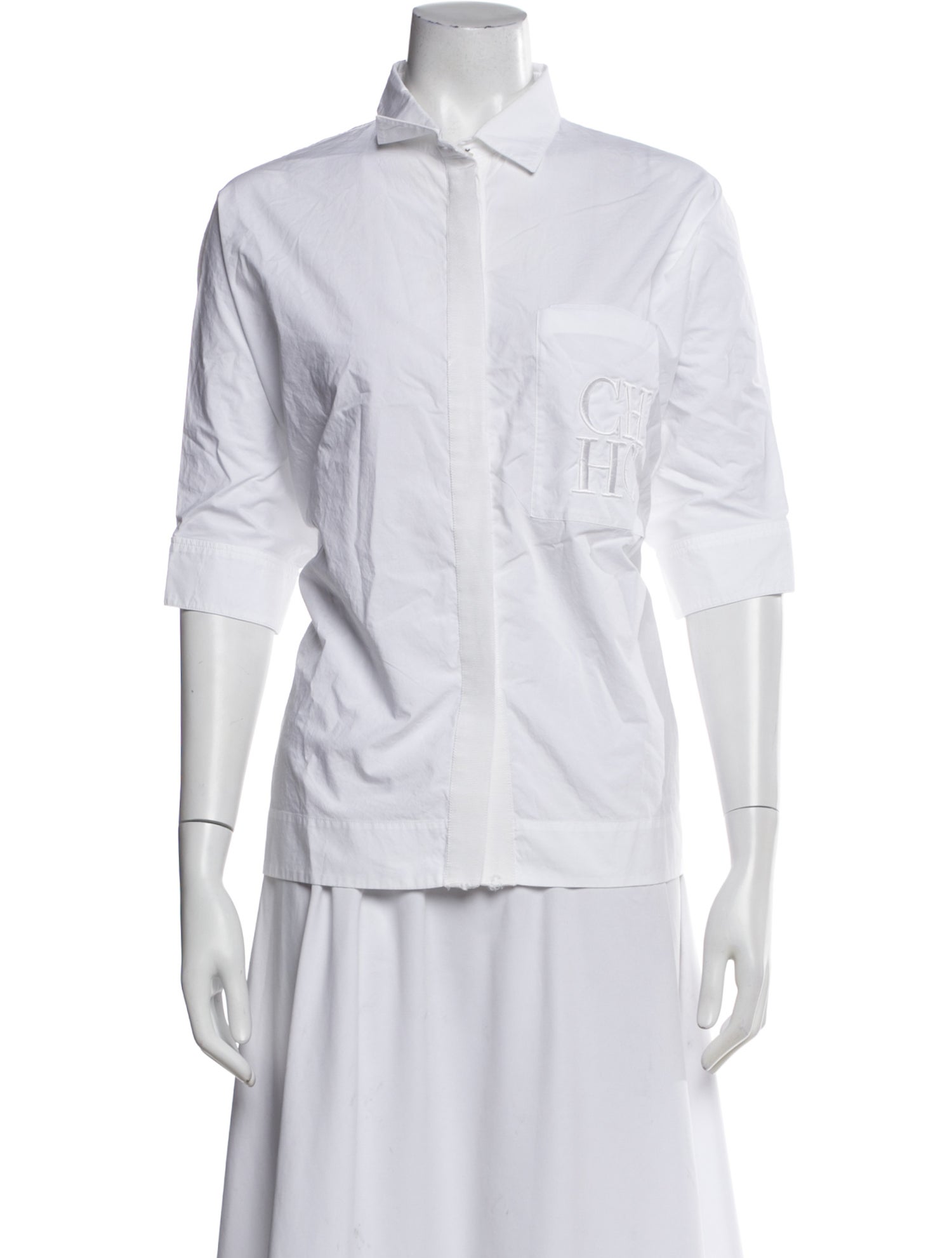 CH Carolina Herrera Three-Quarter Sleeve Button-Up Top