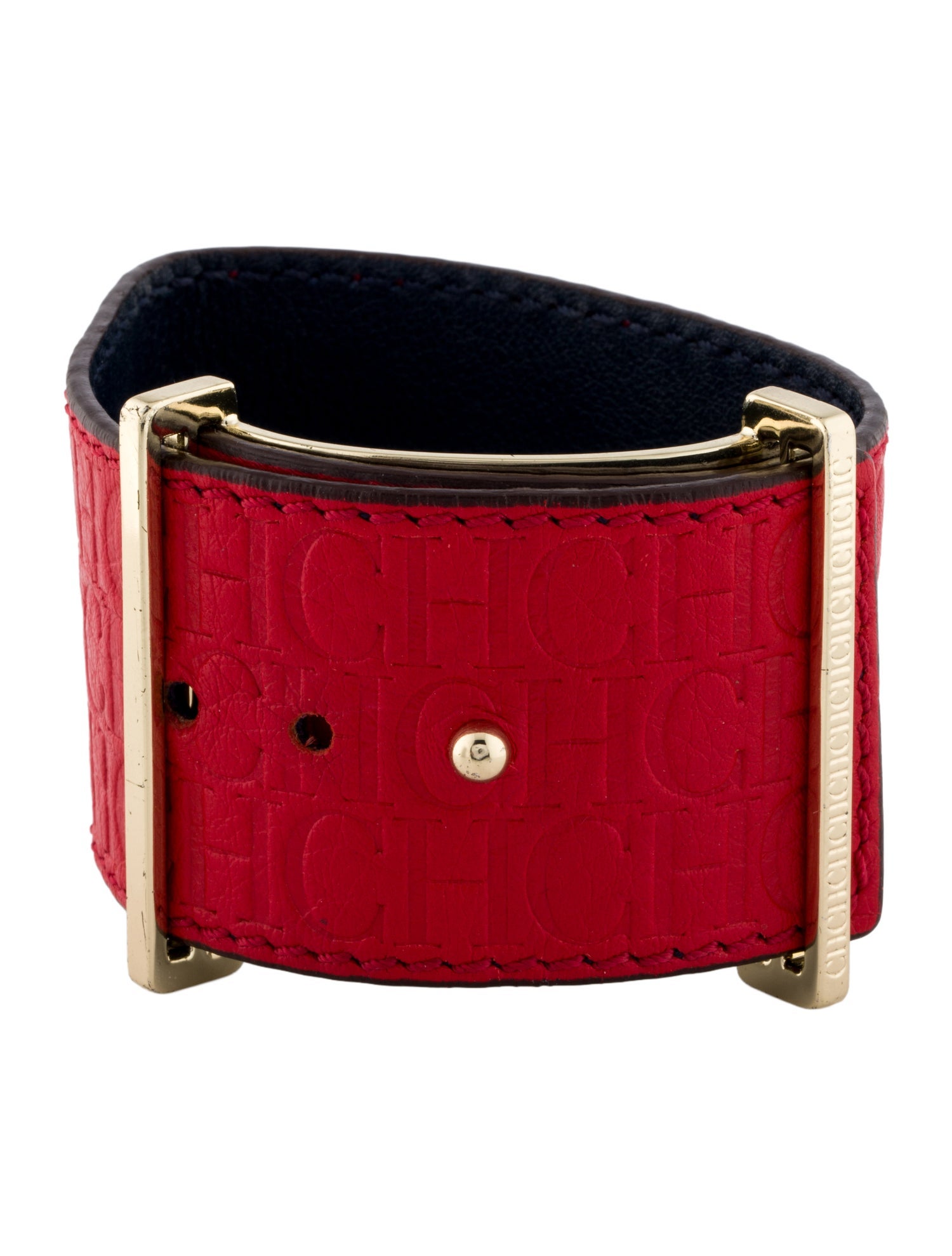 Carolina Herrera Leather CH Logo Wrap Bracelet