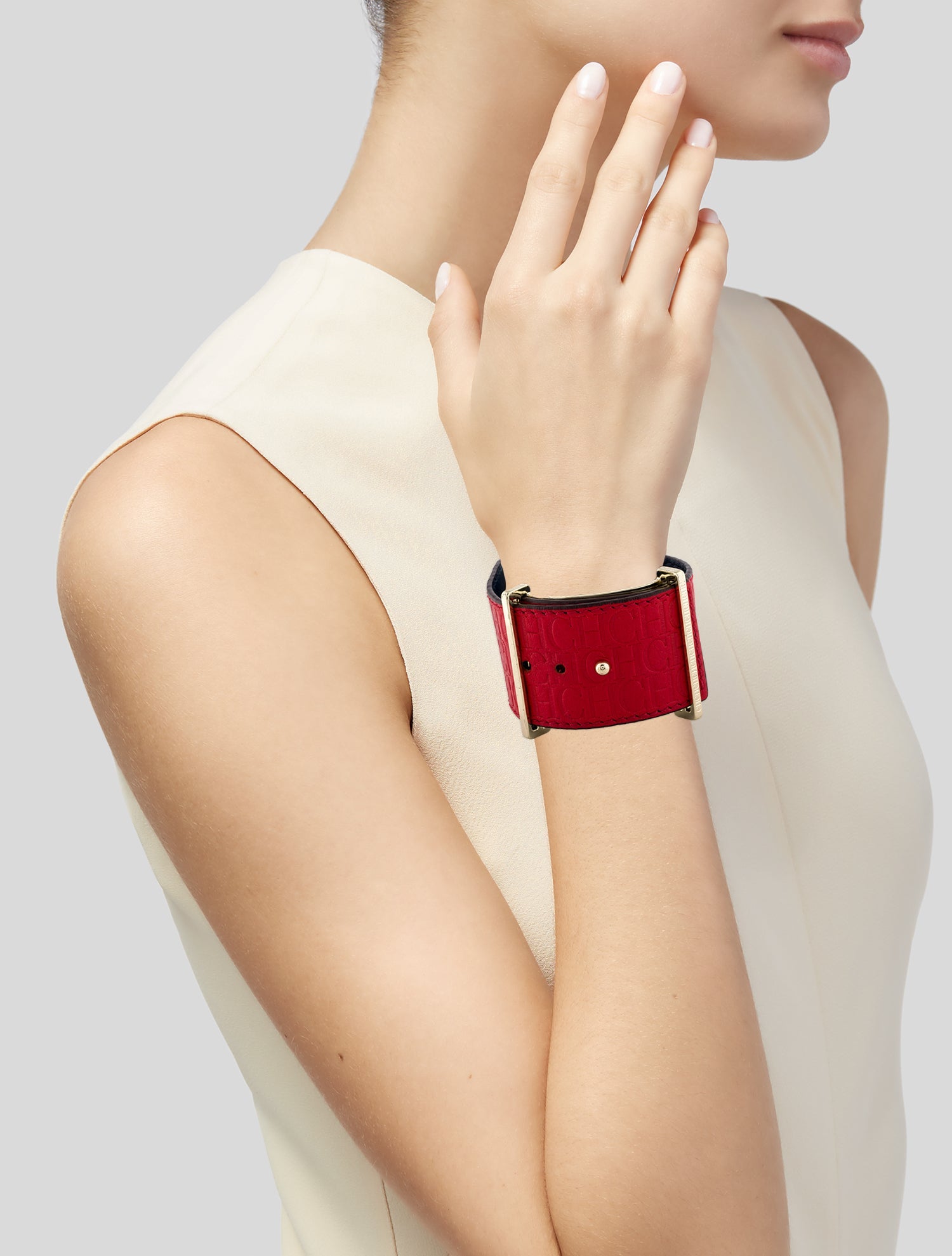 Carolina Herrera Leather CH Logo Wrap Bracelet