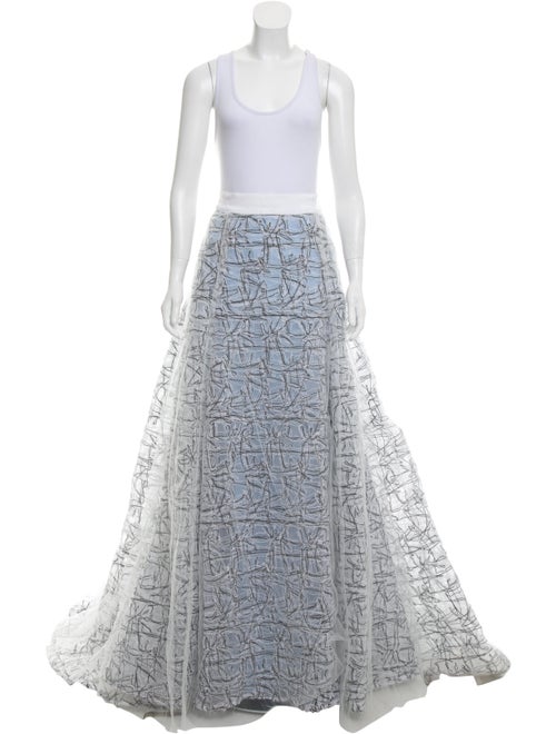 Carolina Herrera Embroidered Evening Skirt blue