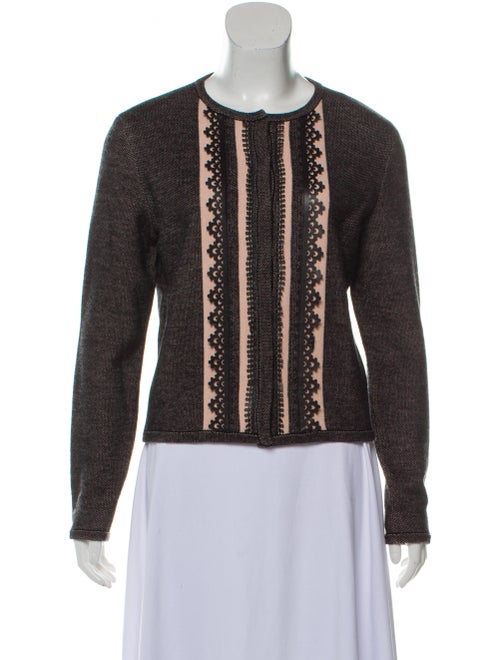 Carolina Herrera Leather-Trimmed Virgin Wool Cardi