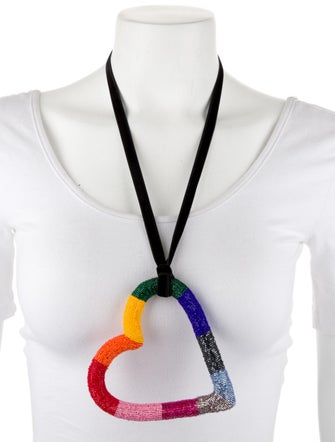 Carolina Herrera Beaded Oversized Heart Pendant Necklace