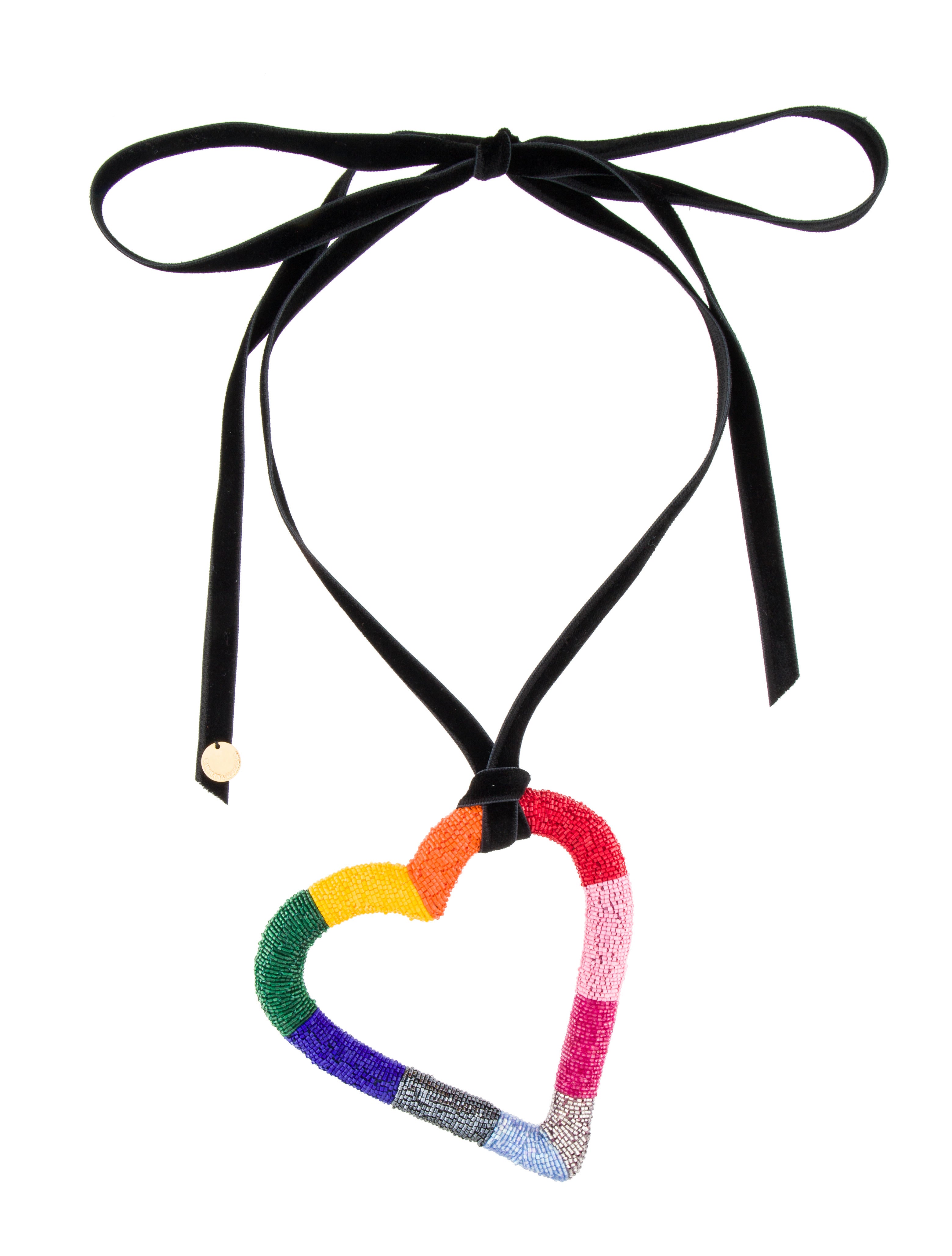 Carolina Herrera Multicolor Bead Heart Pendant Necklace