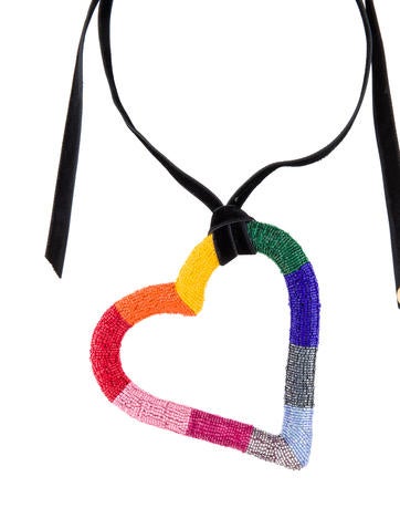 Carolina Herrera Pendant Necklace Beaded Oversized Heart