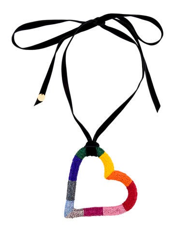 CAROLINA HERRERA Pendant Necklace Beaded Oversized Heart