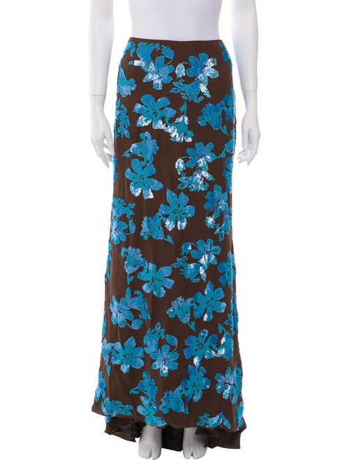 Carolina Herrera Silk Long Skirt Brown