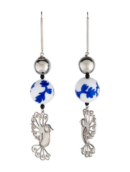 Carolina Herrera Beaded Bird Earrings Silver