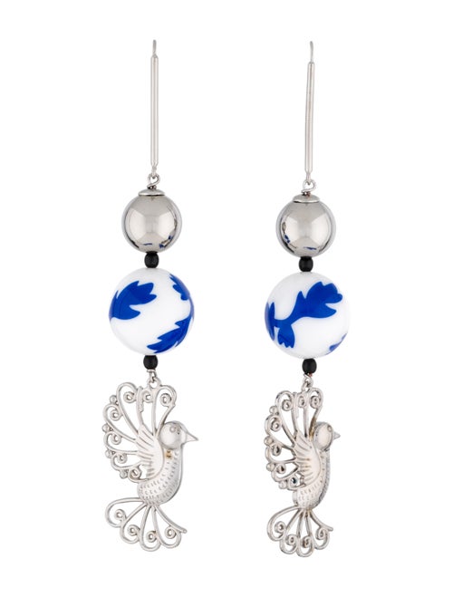 Carolina Herrera Beaded Bird Earrings Silver