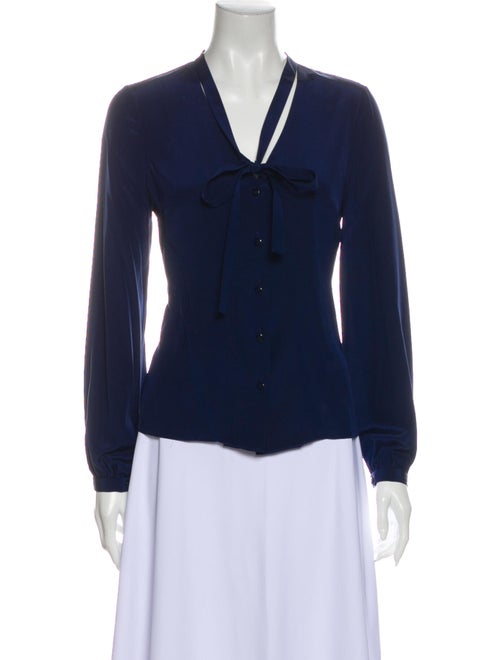 Carolina Herrera Silk Tie Neck Blouse Blue