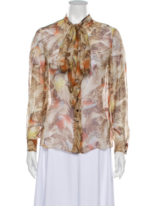 Carolina Herrera Silk Printed Blouse Tan