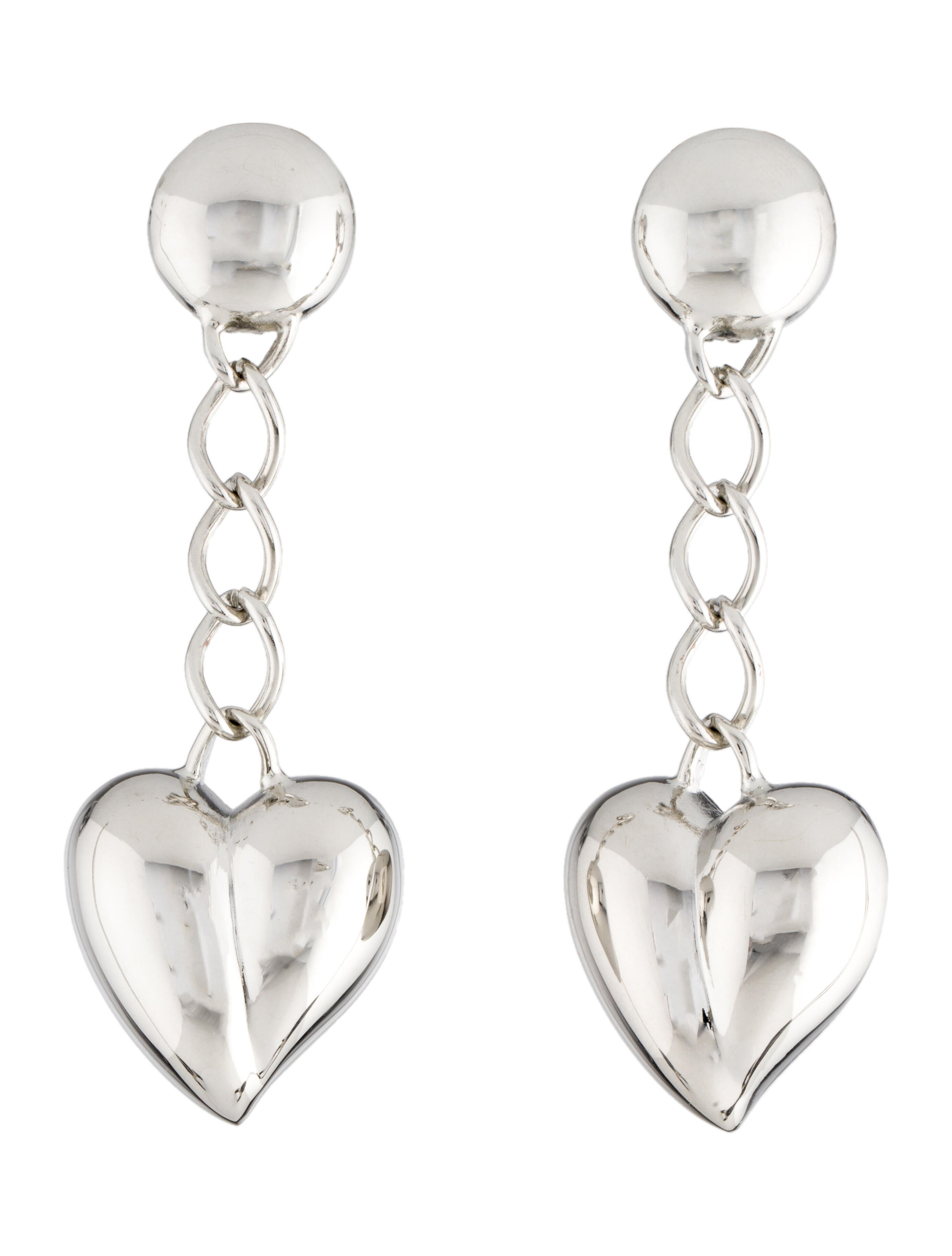 Carolina Herrera Mini Heart Chain Drop Earrings SilverTone Metal