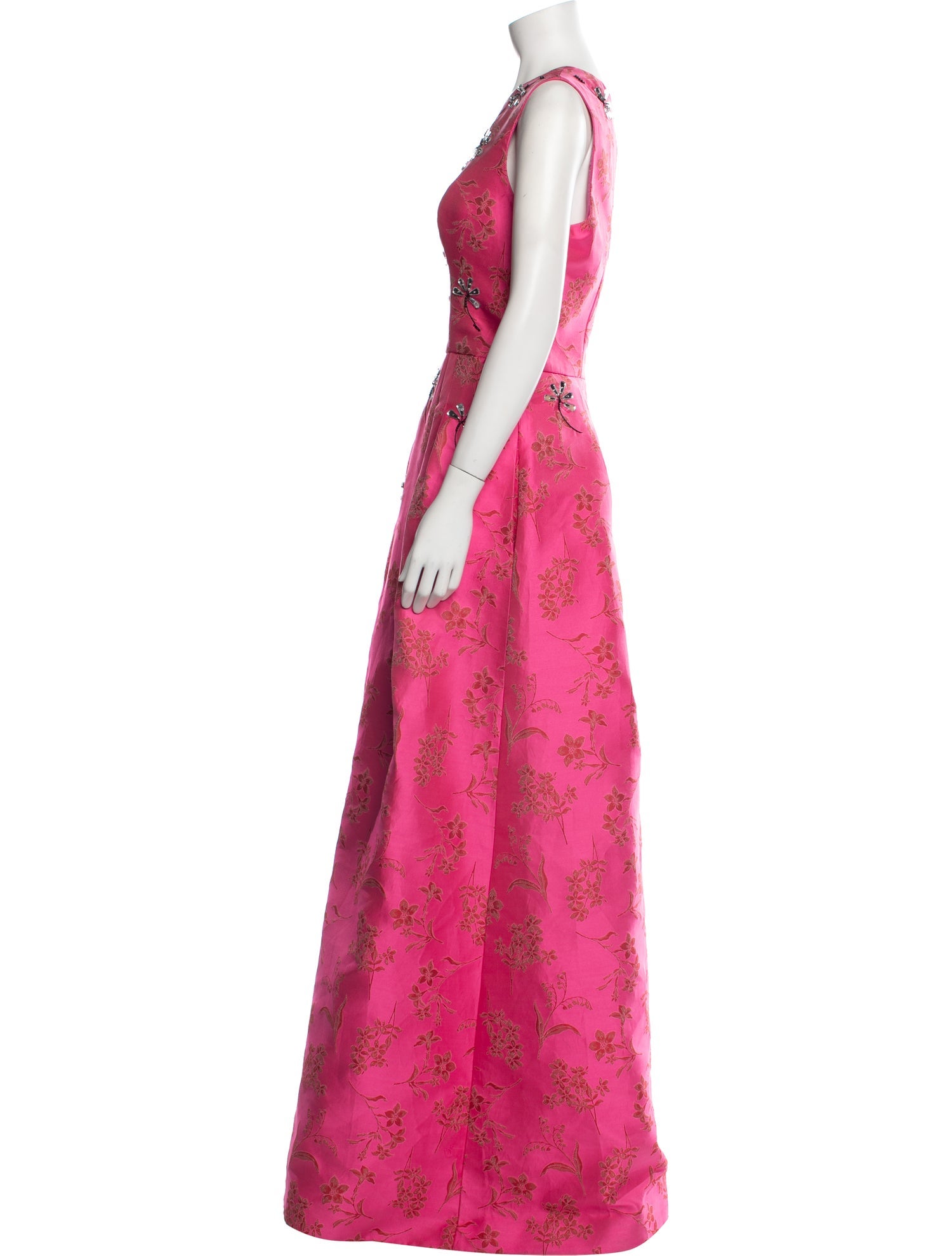 Carolina Herrera Floral Print Long Dress Pink Dresses, Clothing