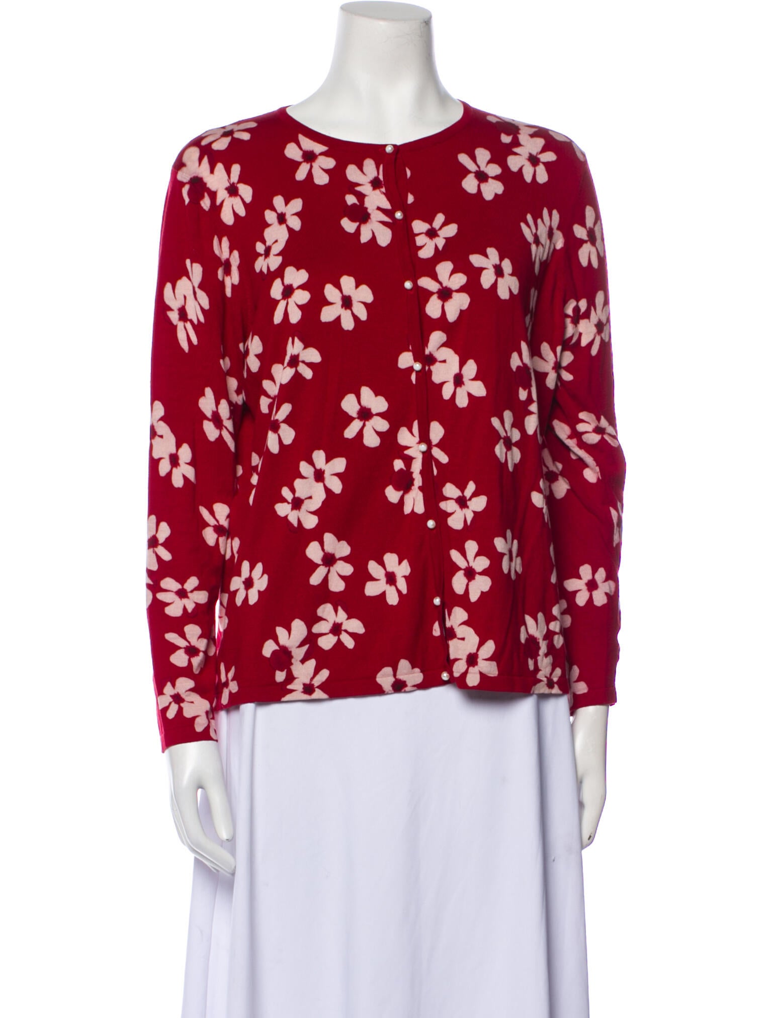 Carolina Herrera Silk Floral Print Sweater Red Knitwear, Clothing CAO90860 The RealReal
