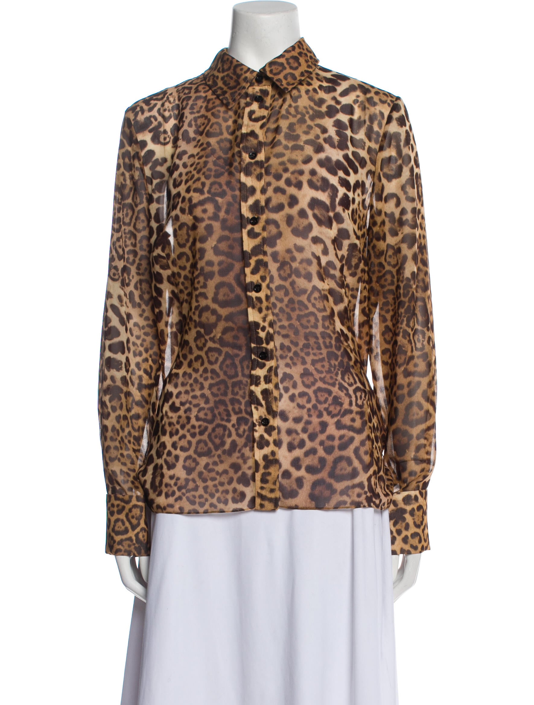 Carolina Herrera Animal Print Long Sleeve Button-Up Top