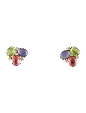 Carol Silvera 18K Multi-Gemstone & Diamond Earclip Earrings