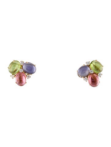 Carol Silvera Earclip 18K Multi-Gemstone & Diamond Earrings