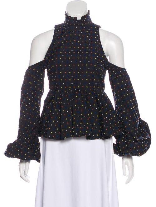 Caroline Constas Swiss Dot Peplum Top Black