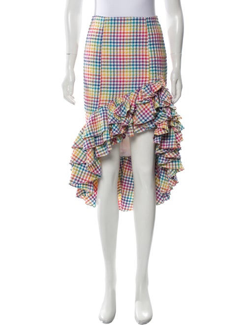 Caroline Constas Gingham High-Low Skirt Pink