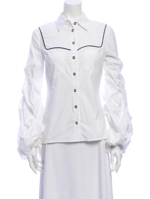 Caroline Constas Long Sleeve Button-Up Top White