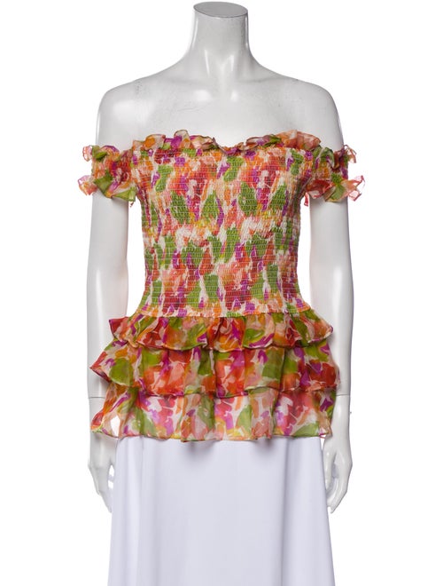 Caroline Constas Silk Floral Print Blouse Orange