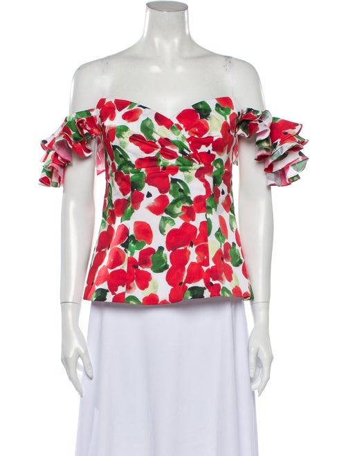 Caroline Constas Floral Print Off-The-Shoulder Top