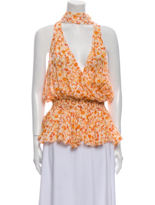 Caroline Constas Silk Floral Print Blouse Orange