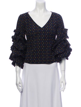 Caroline Constas Polka Dot Print V-Neck Crop Top