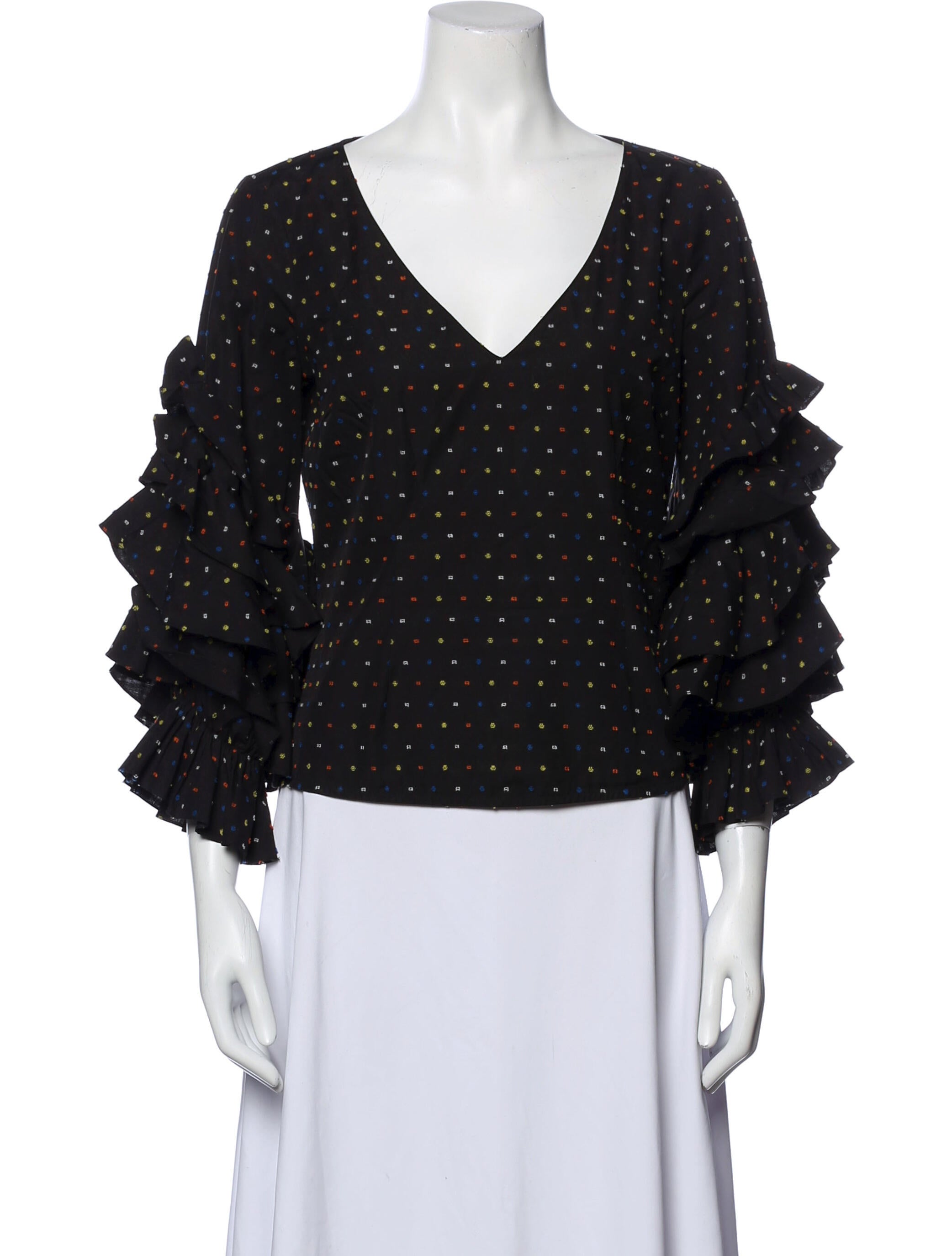 Caroline Constas Polka Dot Print V-Neck Blouse