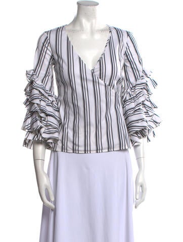 Caroline Constas Tops Striped V-Neck Blouse XS